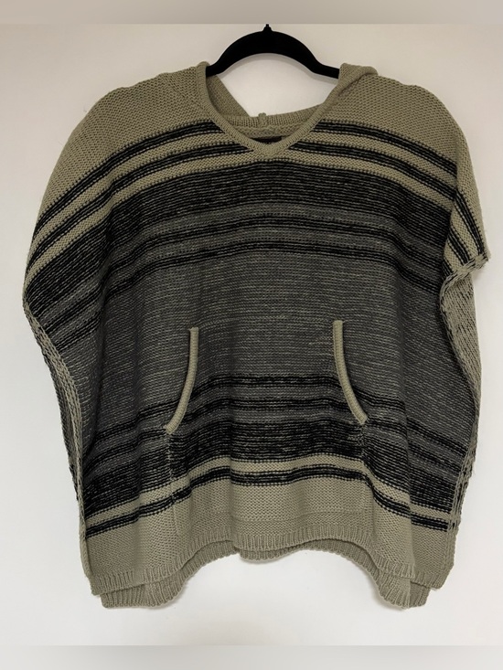 Saks Fifth Avenue Sweaters - Saks Fifth Avenue Women’s Tan and Black Knitted Hooded Poncho OS